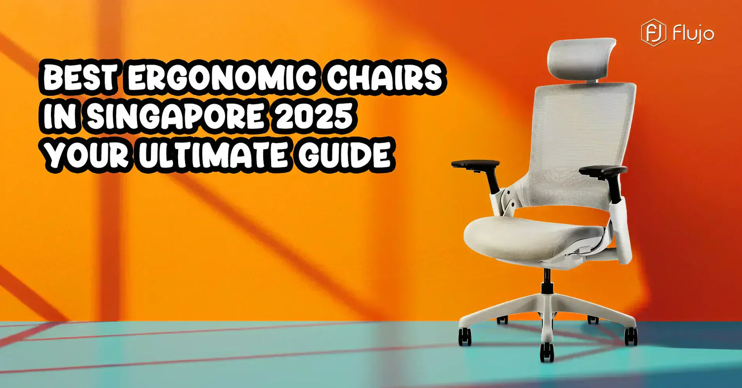Best Ergonomic Chairs in Singapore 2025: Your Ultimate Guide, featuring a modern white ergonomic office chair on an orange background.