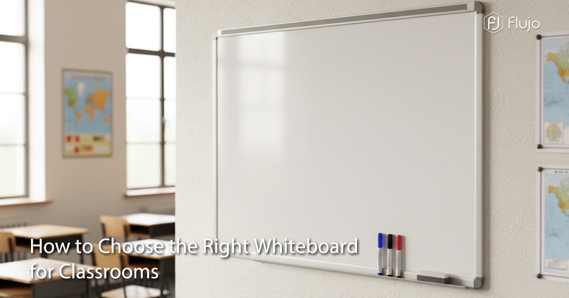 Modern classroom whiteboard with dry-erase markers and eraser - complete guide to choosing the right whiteboard for educational environments