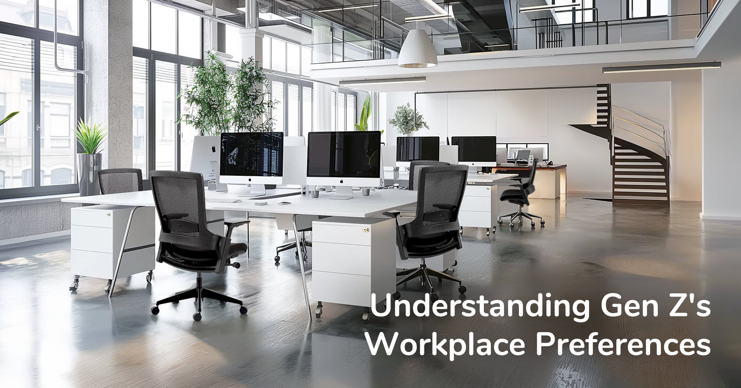 Modern open-plan office space with ergonomic chairs and large windows by Flujo