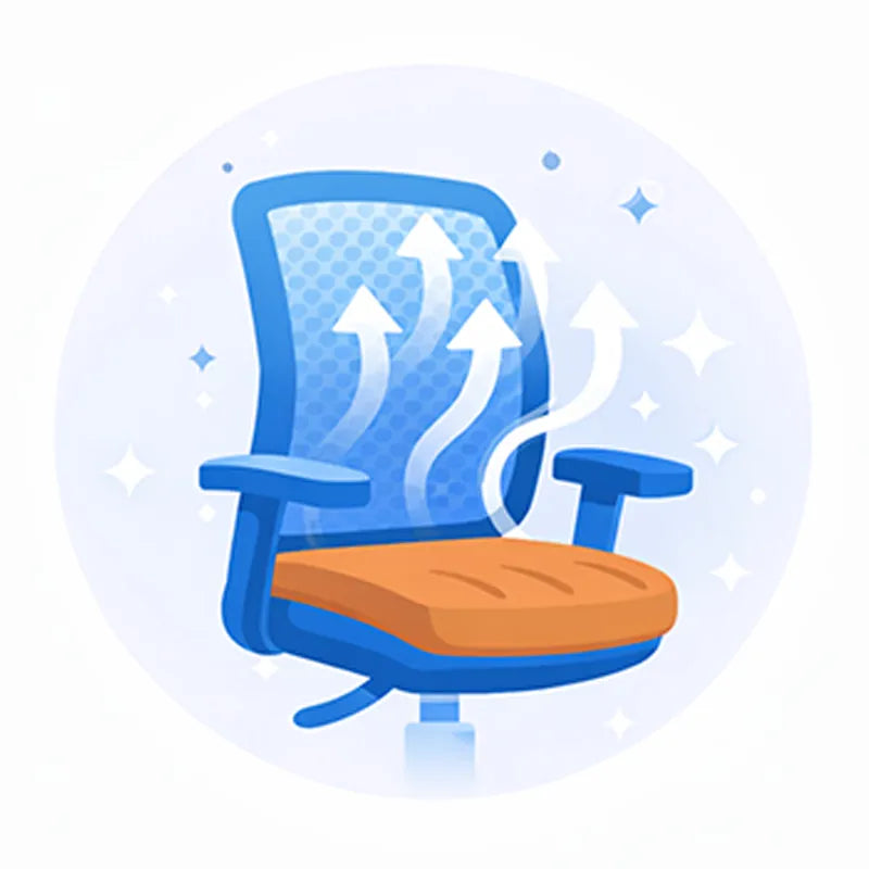 Durable office chair with reinforced metal frame, shield symbolizing long-lasting strength