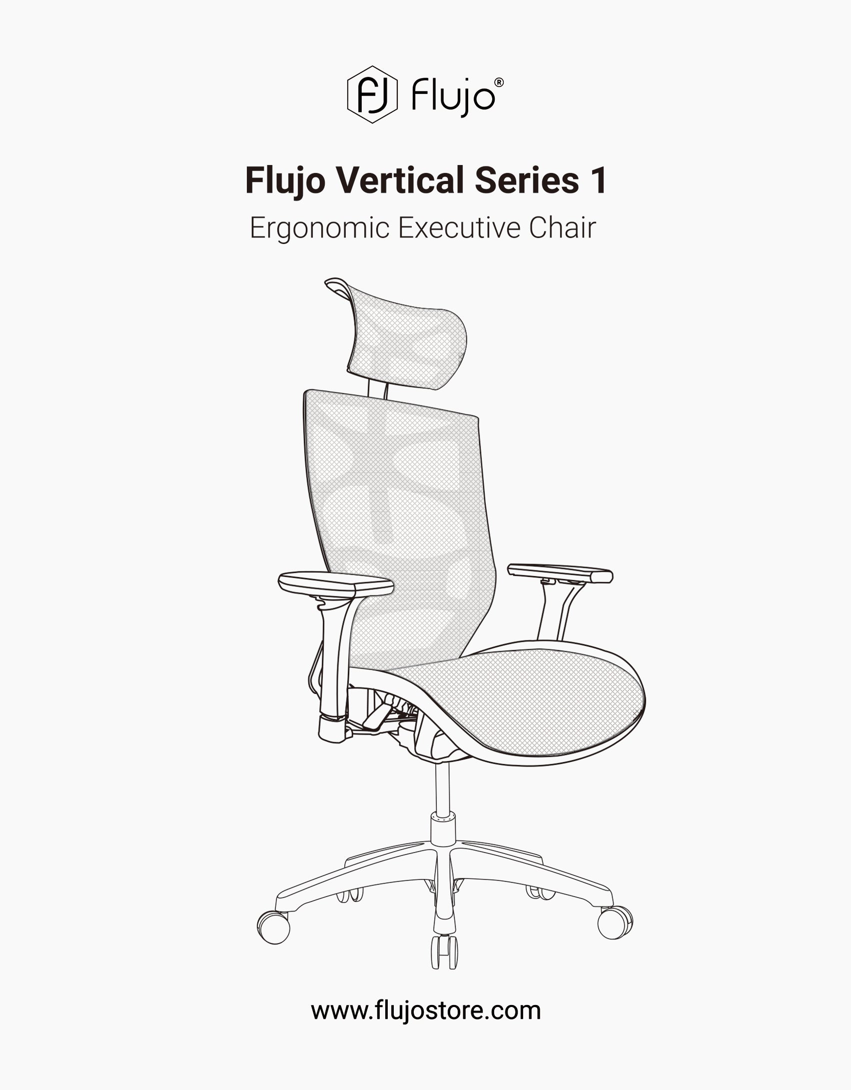 Sketch of the Flujo Vertical Series 1 Ergonomic Executive Chair, featuring a tall mesh back for breathable support, as seen on the Flujo store online.