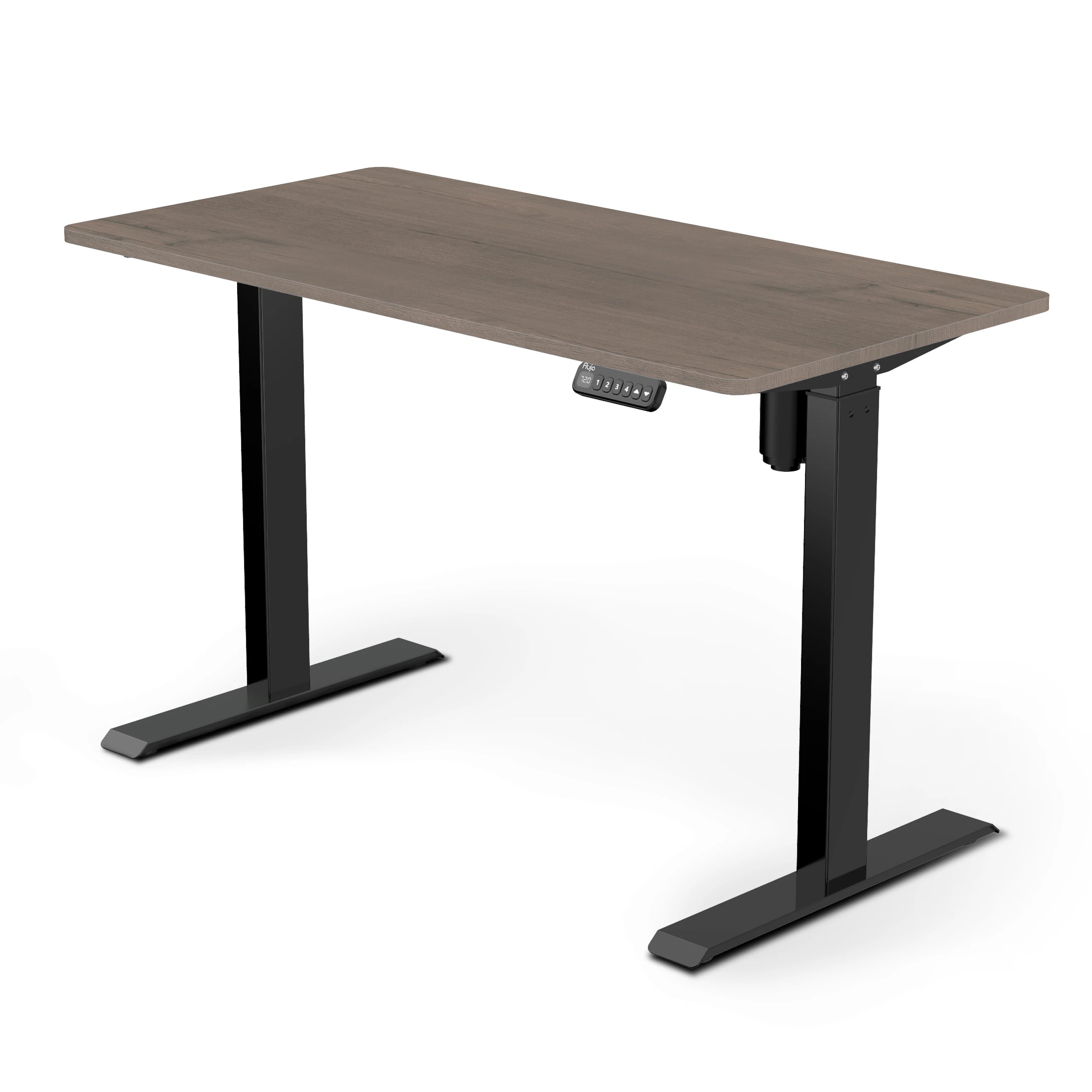 SmarTrax Ergonomic Standing Desk featuring a arizona wood finish and black frame, complete with programmable height settings for a comfortable standing work experience.