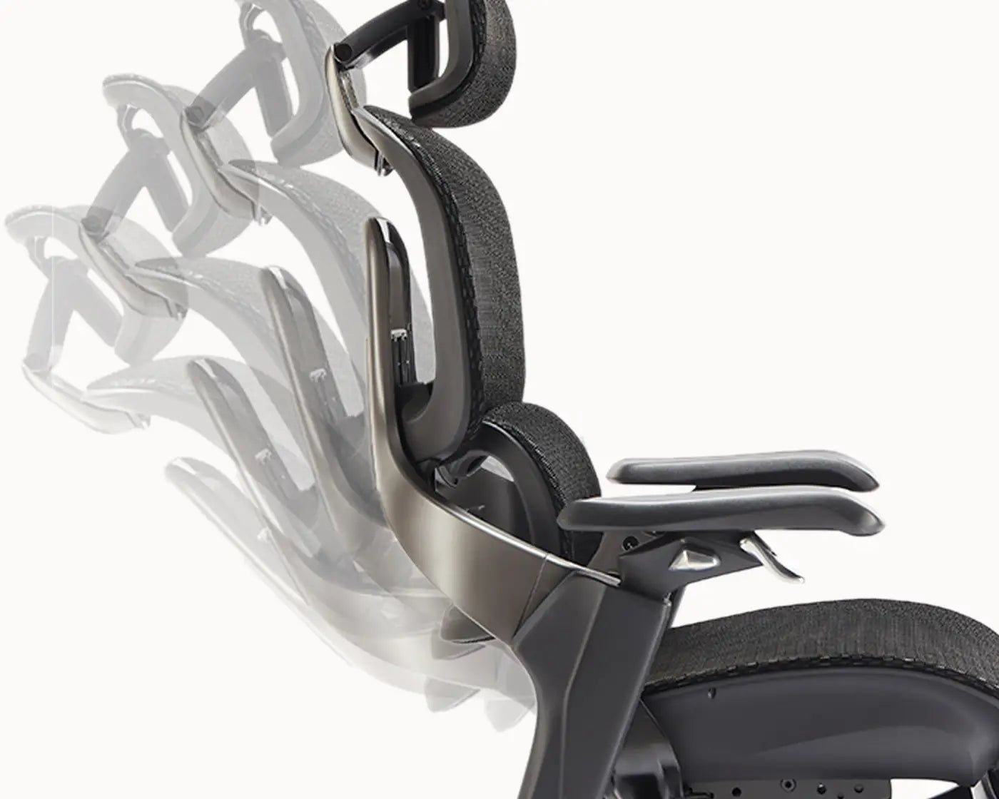 Side view of the Flujo Elli Ergonomic Chair demonstrating its reclining function with multiple angle adjustments.