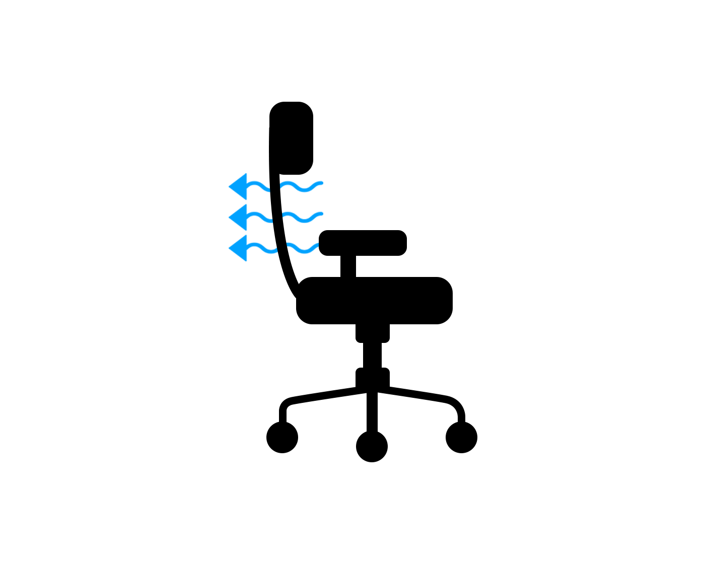 Diagram showing airflow through an ergonomic mesh chair for enhanced breathability.