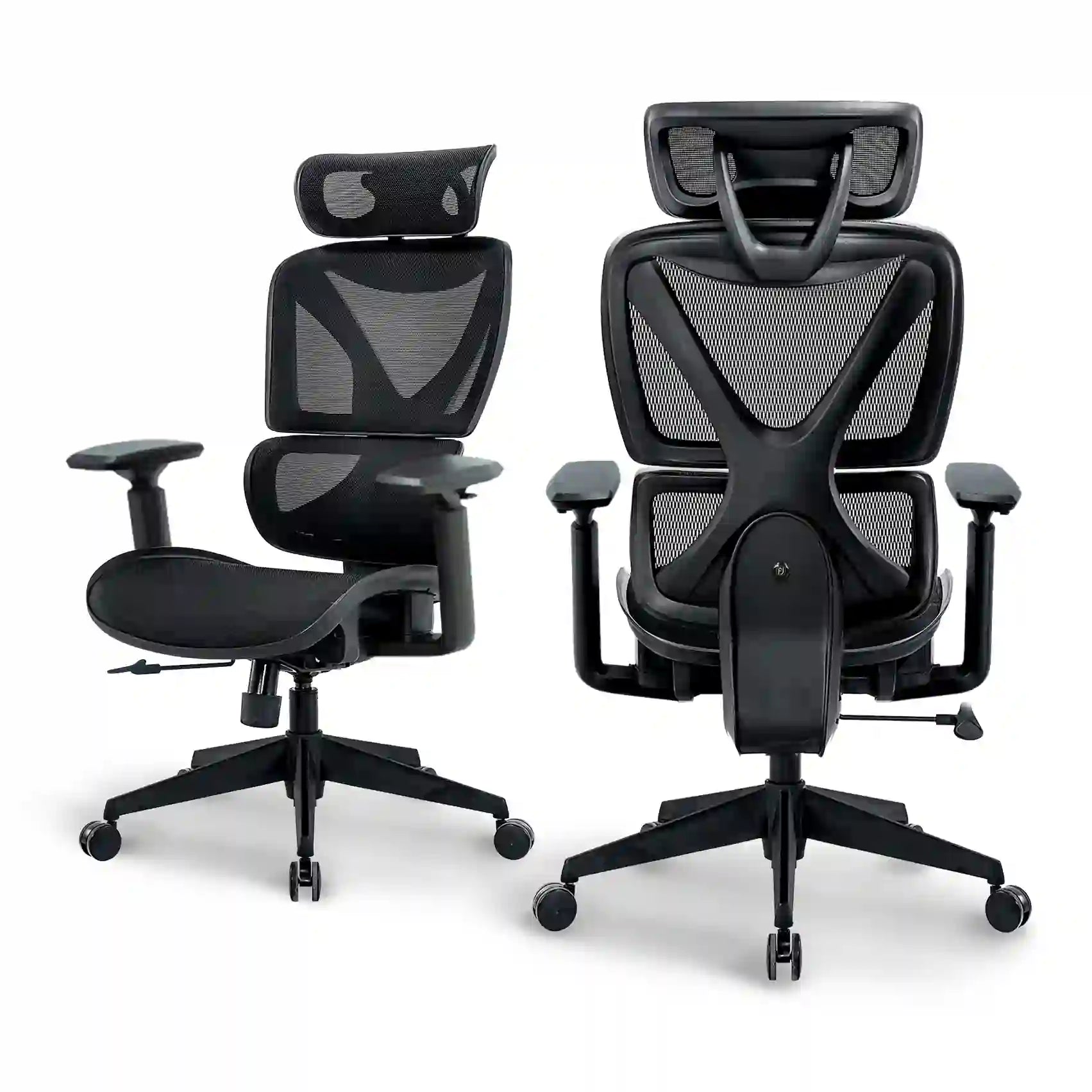Front view of Bea with Headrest Ergonomic Chair in classic black, perfect for modern office environments.