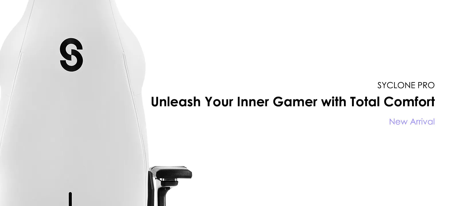 Back view of the white SYCLONE PRO gaming chair with a black 'S' logo.