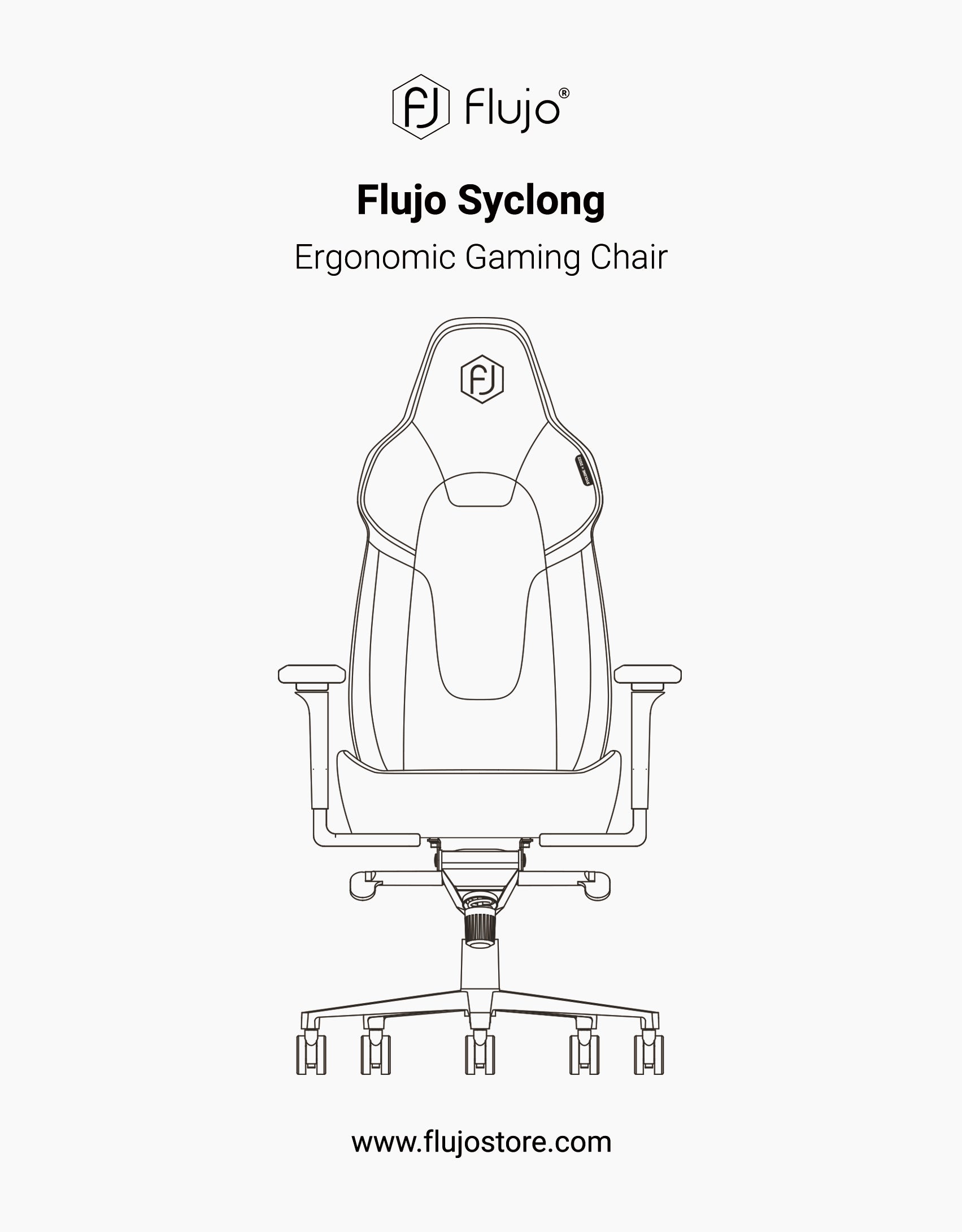 Depiction of the Flujo Syclone Ergonomic Gaming Chair, designed with a sleek, contoured backrest for gaming comfort, featured on the Flujo store.