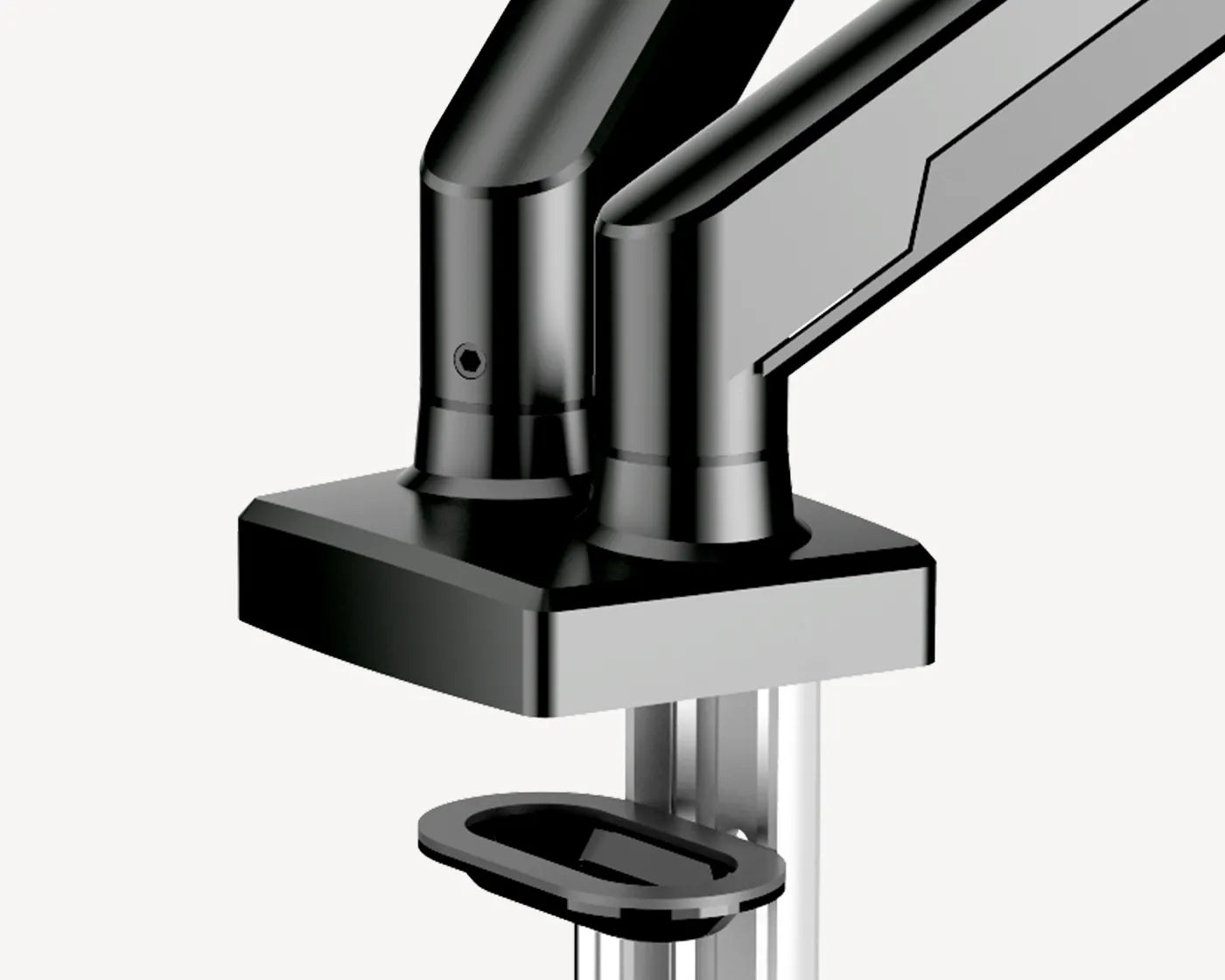 Flujo XTFlex Dual monitor arm's clamp and grommet mounting system for secure desk attachment
