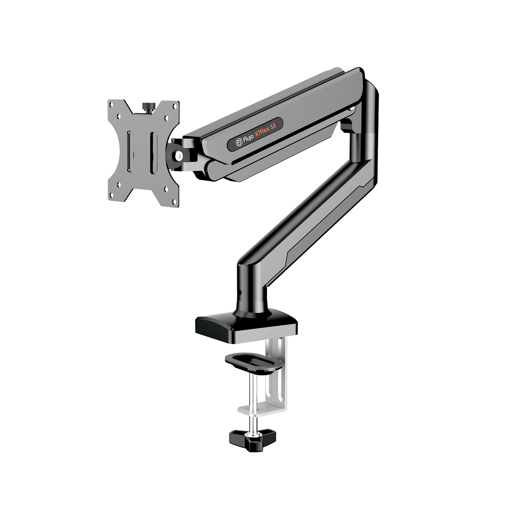XTFlex S5 Monitor Arm in black, an adjustable and sturdy solution for ergonomic monitor positioning.