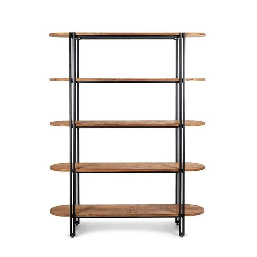 Flujo Aria Shelf – circular wooden shelves with sleek iron frame, ideal for modern storage and décor in Singapore.