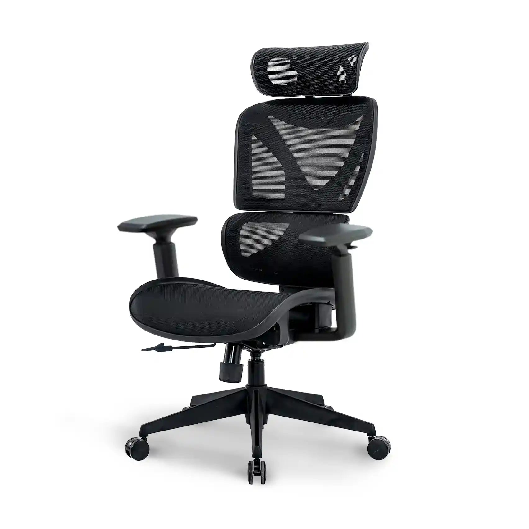 Front view of Bea with Headrest Ergonomic Chair in classic black, perfect for modern office environments.