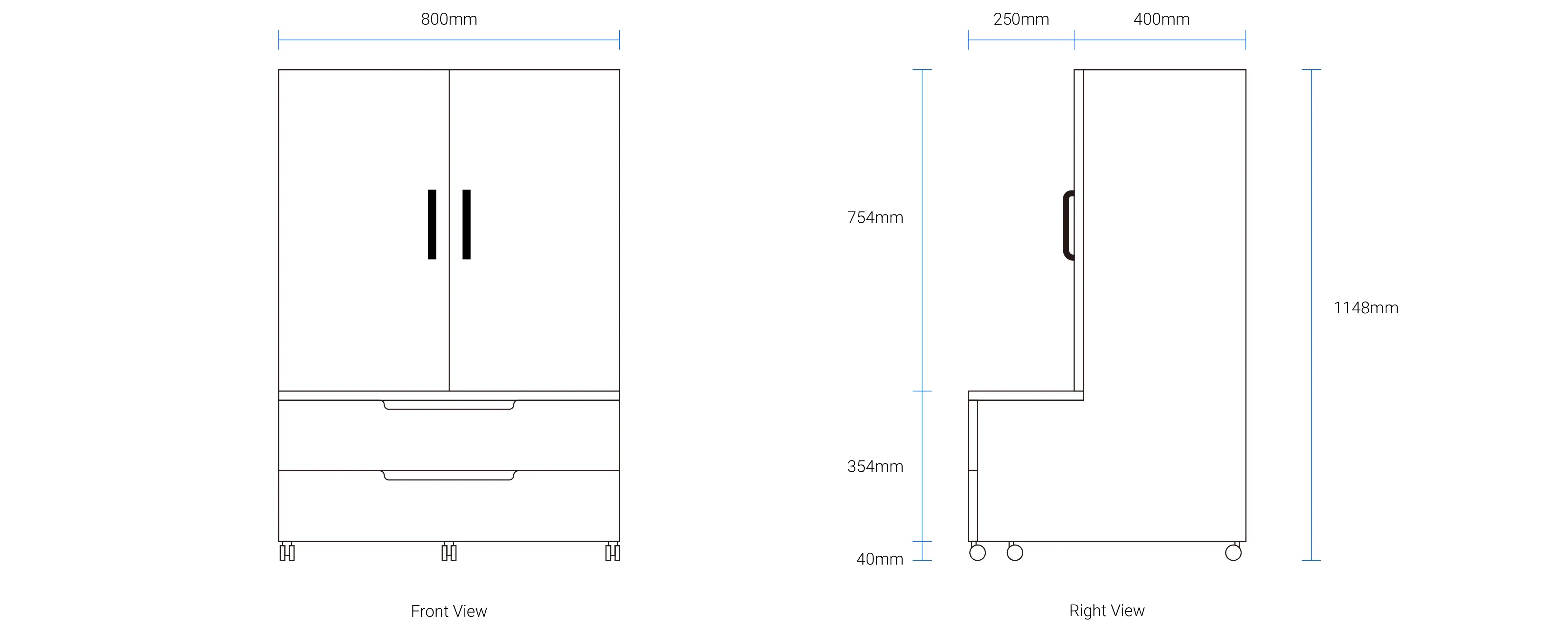Discovery Storage Hub dimensions sketch - Detailed view of the modern, space-efficient storage solution for classrooms and offices in Singapore.