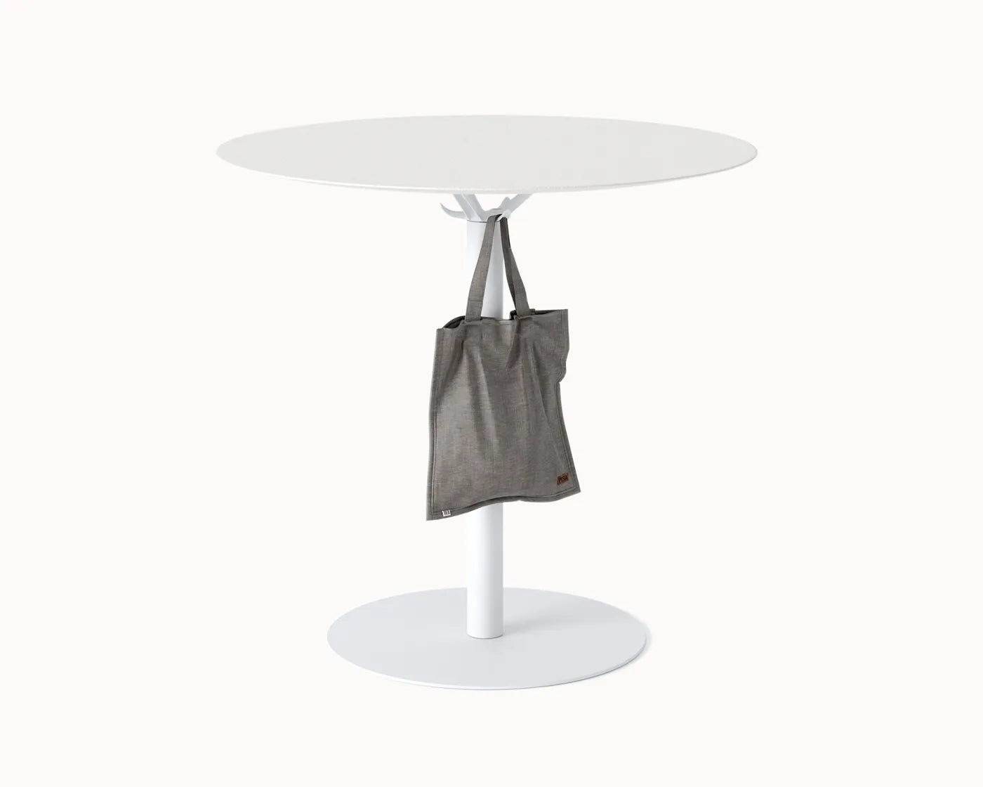 Flujo Camille table showcasing its innovative hanging bag feature, ideal for Singapore workspaces.