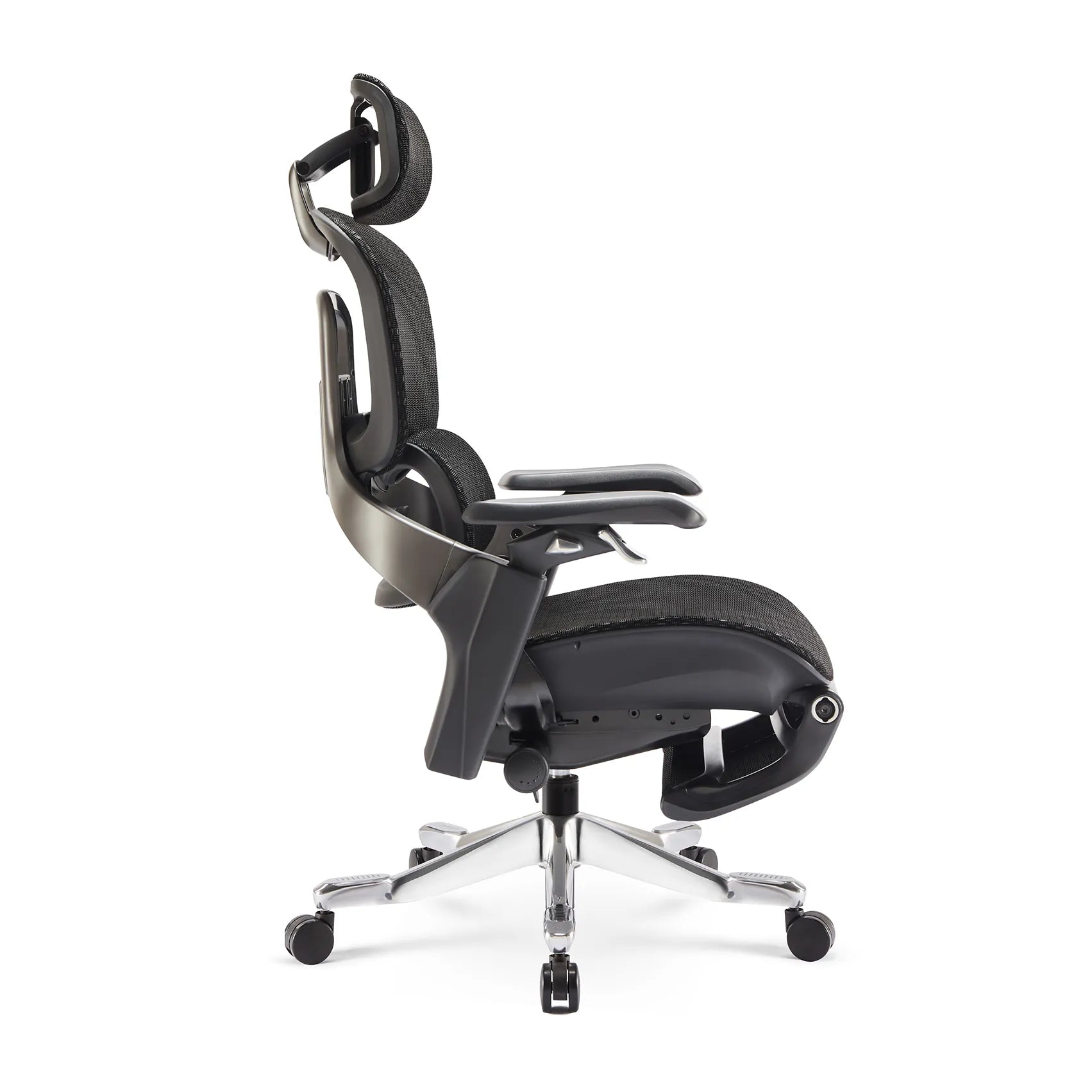 Rear view of the Flujo Elli Ergonomic Chair, showing the back support and headrest adjustment features.