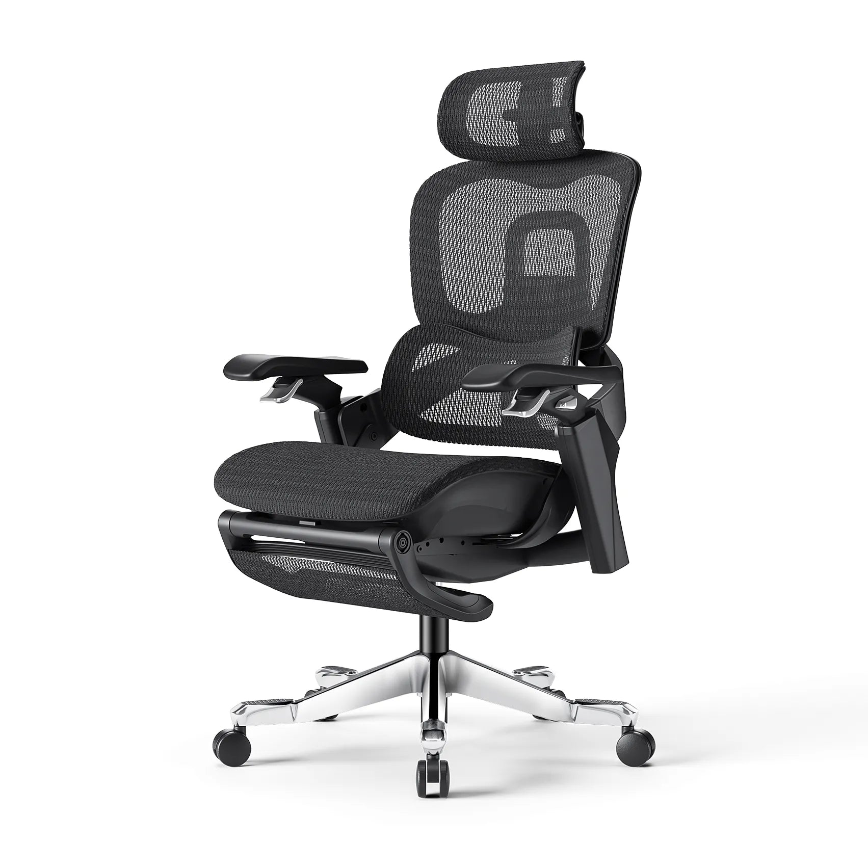 Side view of the Flujo Elli Ergonomic Chair, highlighting its ergonomic design and adjustable armrests.