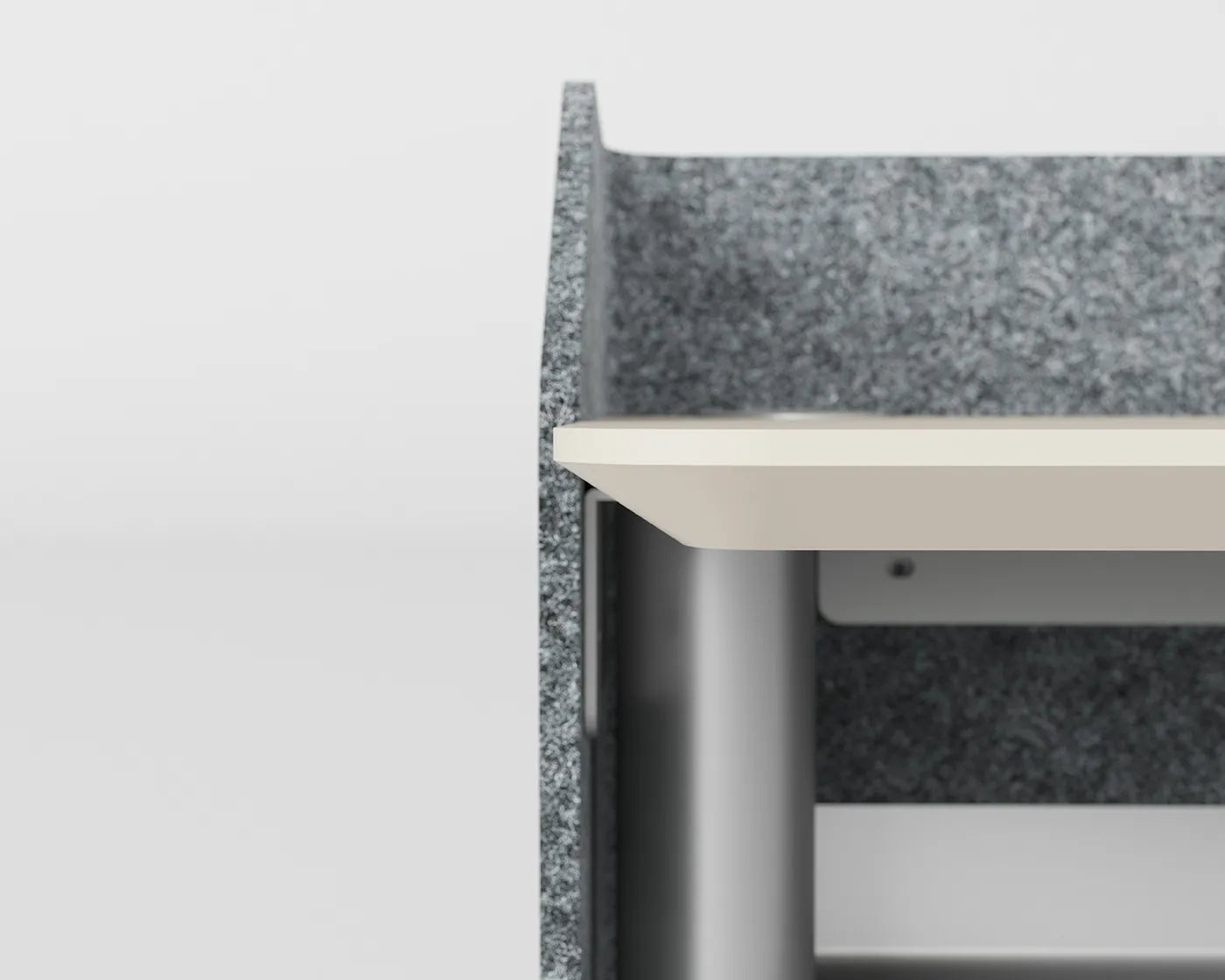 Side view of the Flujo FrejaPod podium with a smooth white tabletop in Singapore.