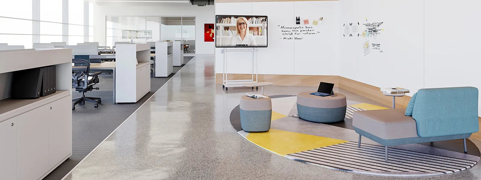 Flujo Märta collaboration space setup in Singapore, featuring modular furniture for modern offices.