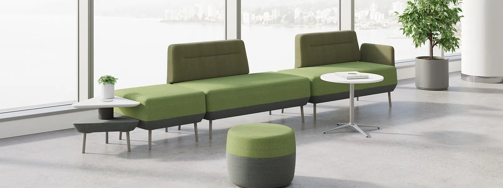 Flujo Märta green modular set for modern office and lounge spaces in Singapore.