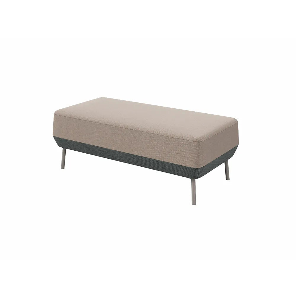 Flujo Marta Series three-seater sofa with teal and beige upholstery, featuring sleek metal legs, perfect for collaborative office spaces.