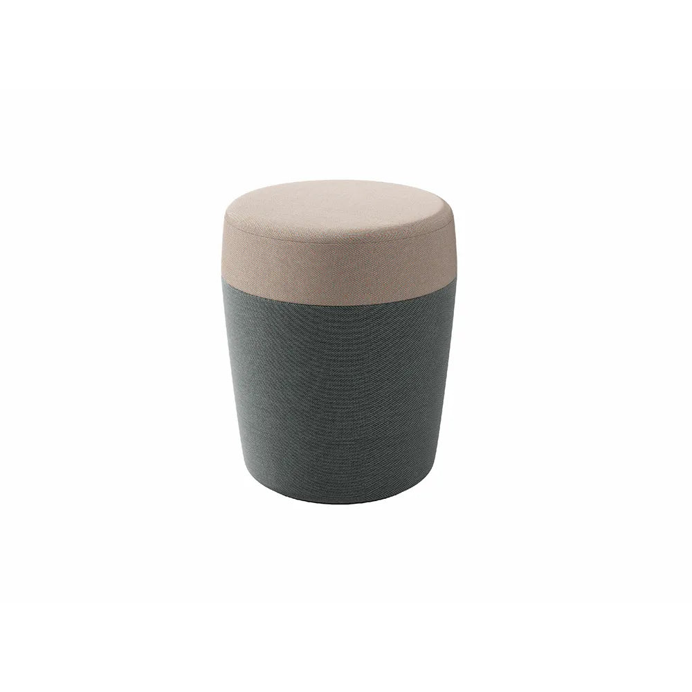 Flujo Marta Series triangular-shaped stool with a beige top and green base, featuring a minimalist design.