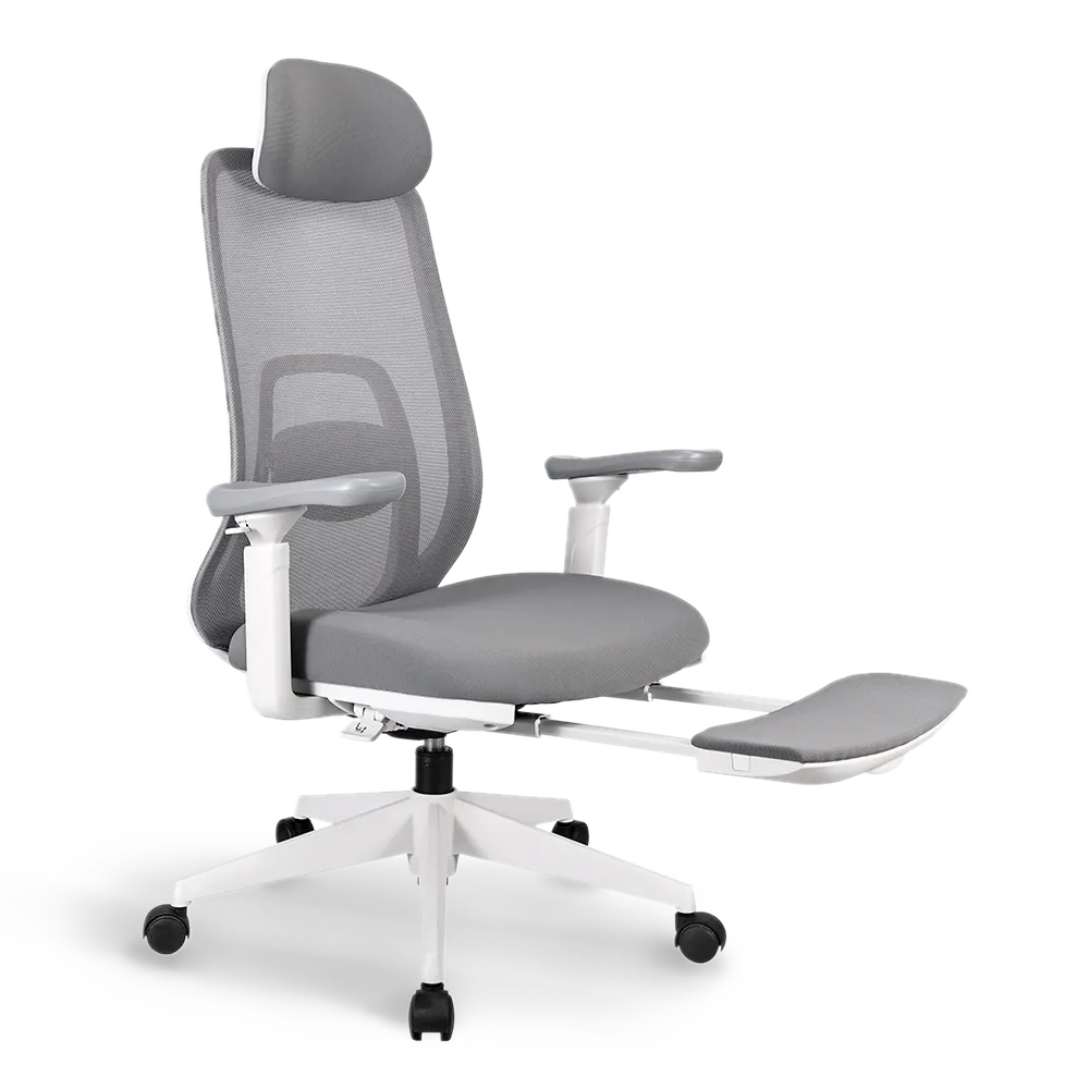 Flujo Pluto Ergonomic Chair with extendable leg rest, perfect for enhancing relaxation and comfort during work breaks in Singapore offices.