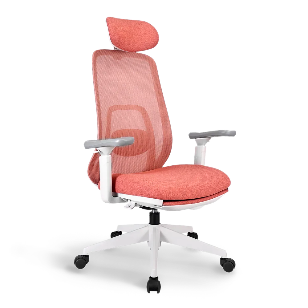 Flujo Pluto Ergonomic Chair in red with extended leg rest, combining ergonomic support and comfort for long hours in Singapore offices.