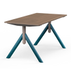 Flujo TriFlex Desk with unique angled legs and wooden top