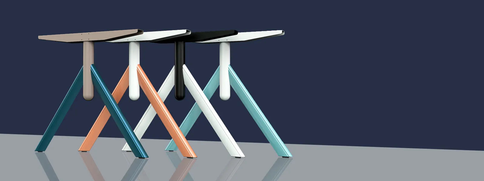 Flujo TriFlex desk setup with monitor and accessories banner