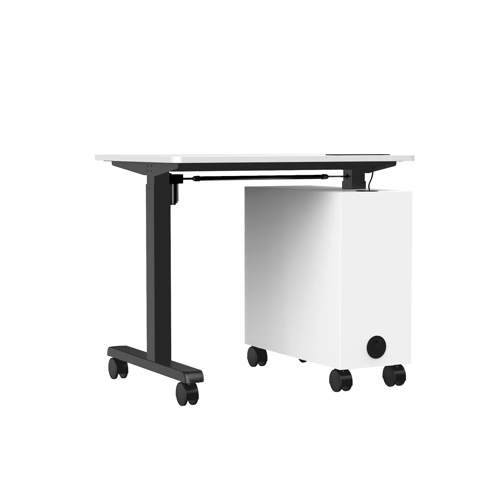 Mobile standing desk with wheels for easy movement in office and classroom