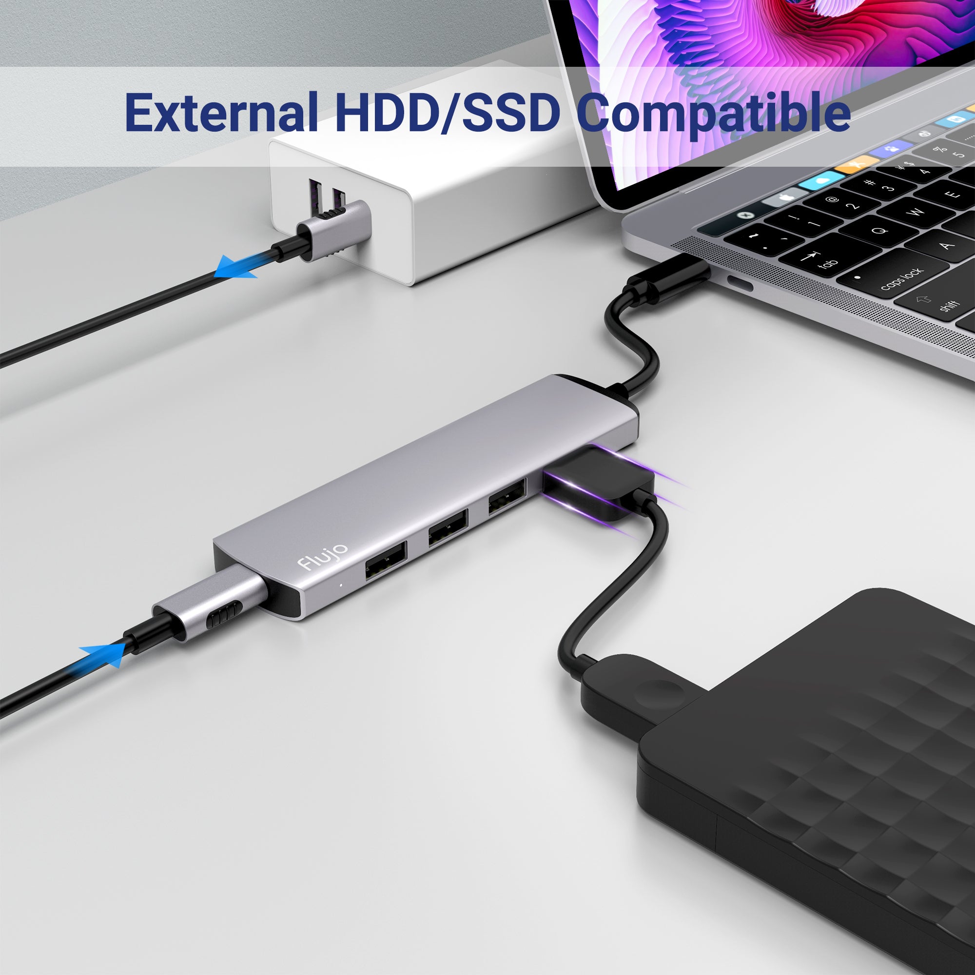USB C to USB 3.0*4 + USB C Power Supply