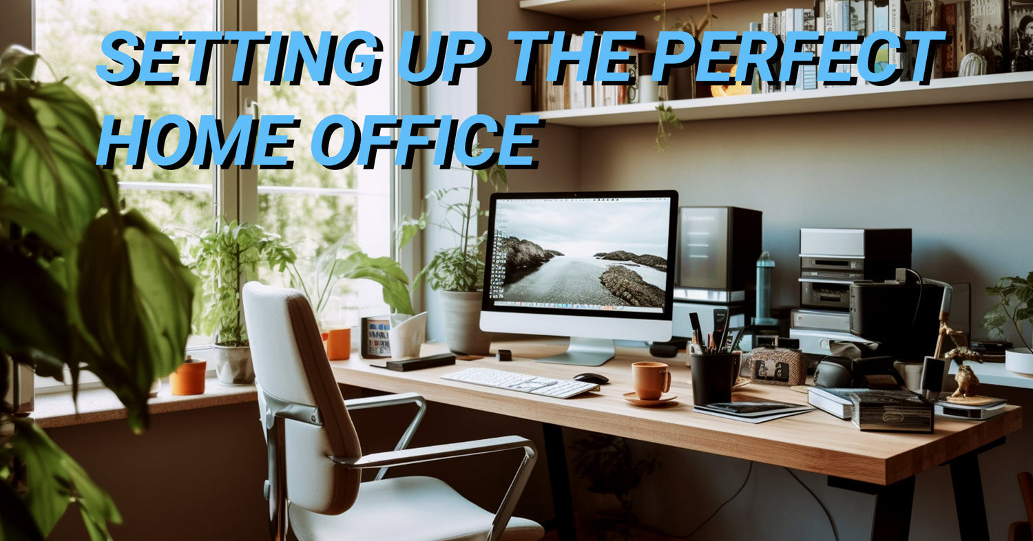 Cozy home office setup with a computer on a wooden desk by a window, surrounded by plants.