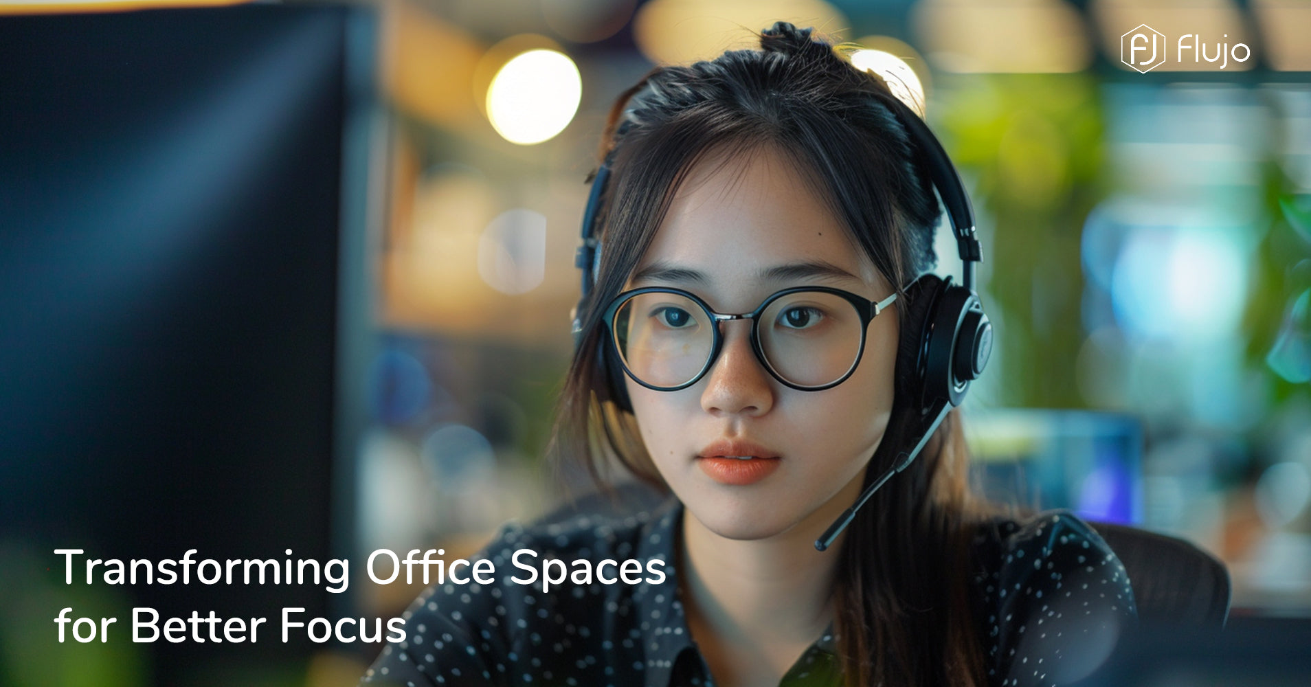 Focused young professional wearing a headset in a modern Singapore office, showcasing Flujo's commitment to transforming office spaces for better focus and productivity.