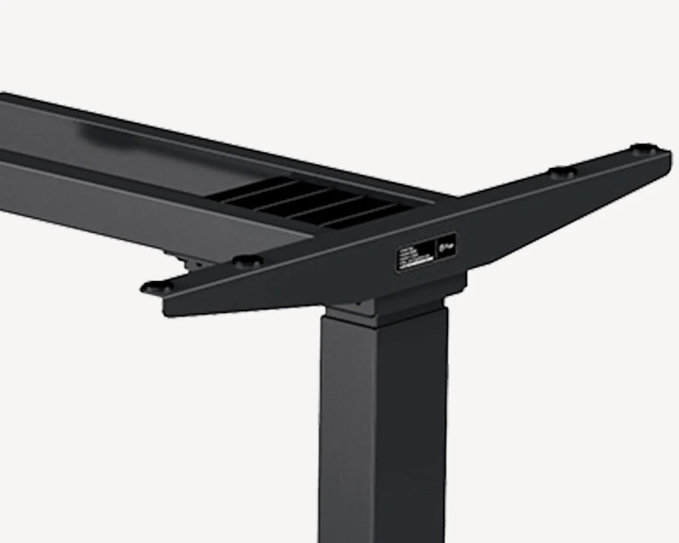 Detail of Flujo SmartAxle's advanced dual motor system for height adjustment on standing desk.