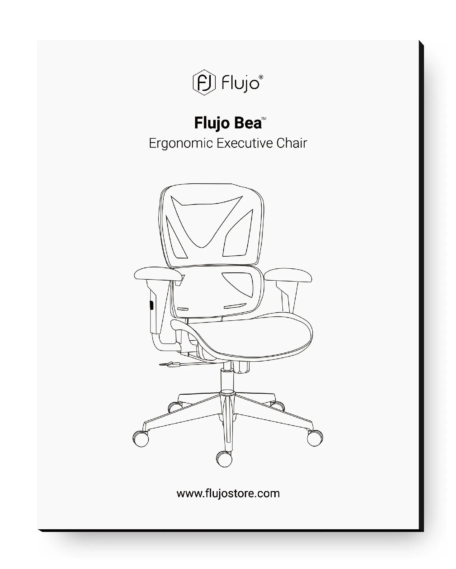 Illustration of the Flujo Bea™ Ergonomic Executive Chair with contoured seat and backrest, highlighting its supportive structure, as advertised on Flujo's website.