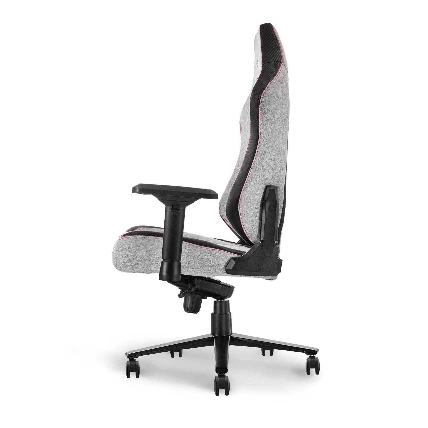 Greige Grey gaming chair side angle showcasing sleek lines and modern design.