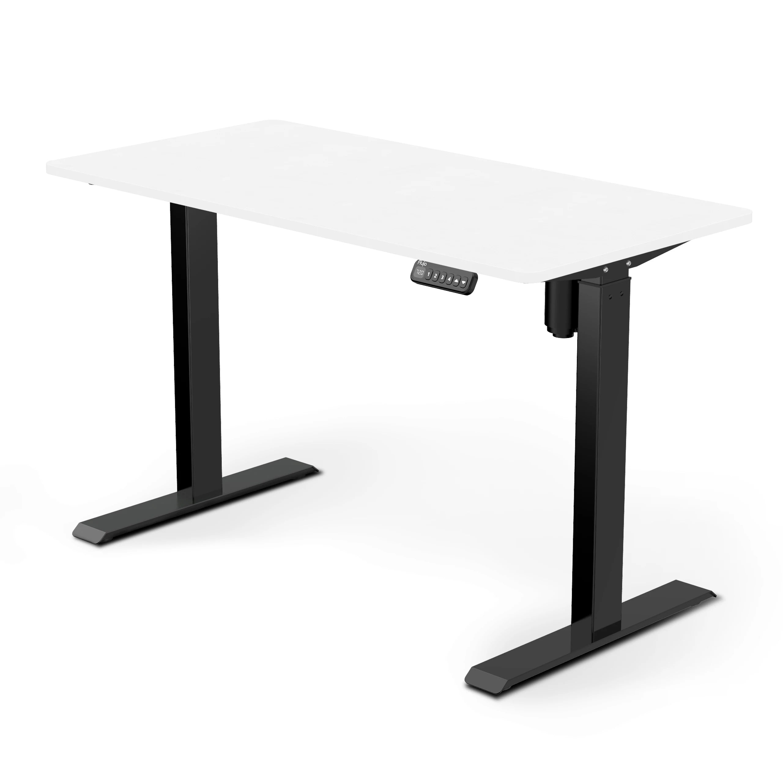 SmarTrax Ergonomic Standing Desk featuring a Warm White wood finish and black frame, complete with programmable height settings for a comfortable standing work experience.