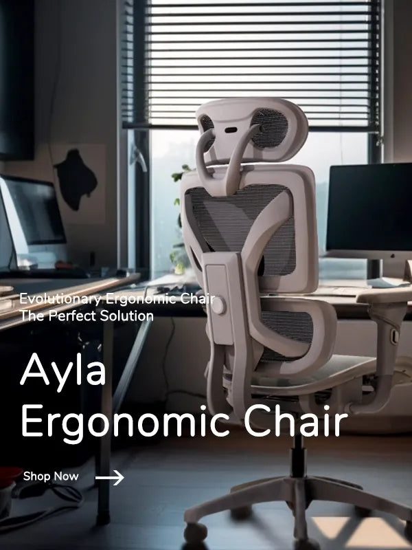Ayla Ergonomic Chair with advanced lumbar support and adjustable armrests for optimal seating comfort, positioned in a modern home office setting.