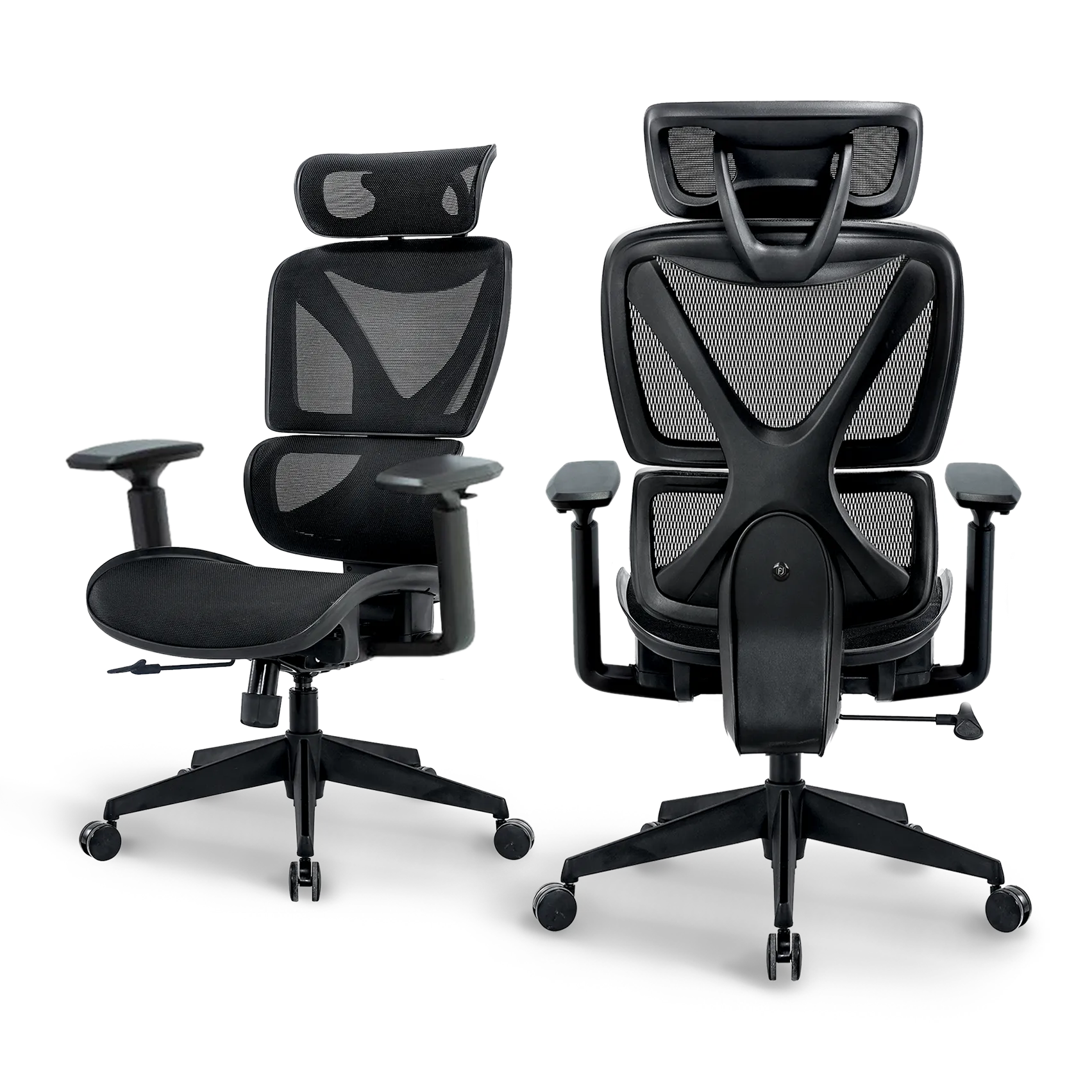 Front view of Bea with Headrest Ergonomic Chair in classic black, perfect for modern office environments.