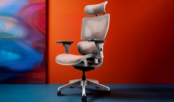Stylish and modern ergonomic office chair, with adjustable settings for personalized comfort, set against a vibrant background.