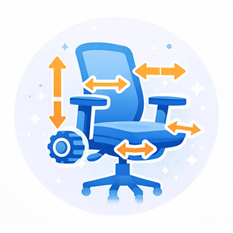 Adjustable office chair with height, recline, armrest, and lumbar support controls for personalized fit