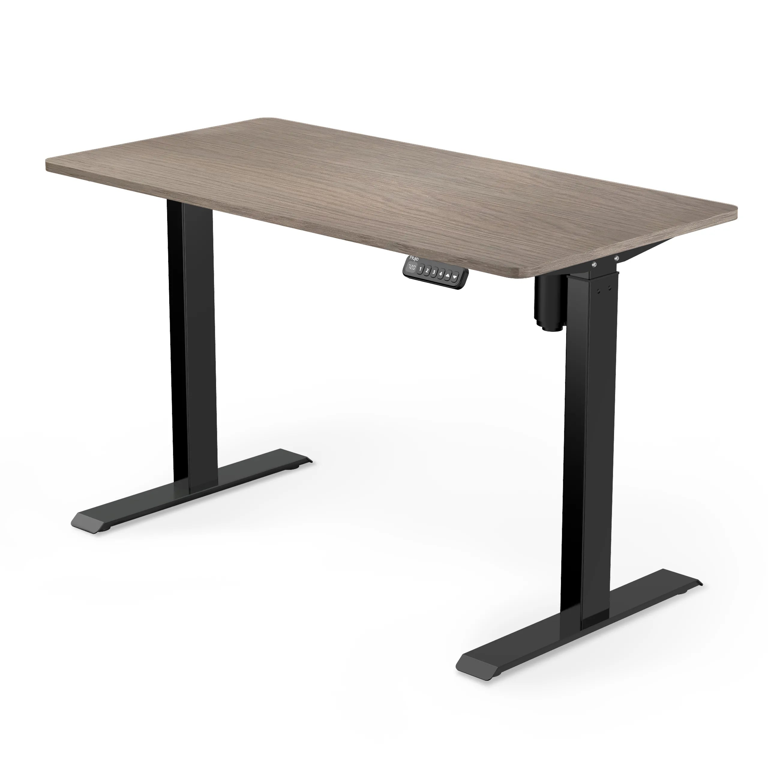 SmarTrax Ergonomic Standing Desk featuring a Beirut wood finish and black frame, complete with programmable height settings for a comfortable standing work experience.