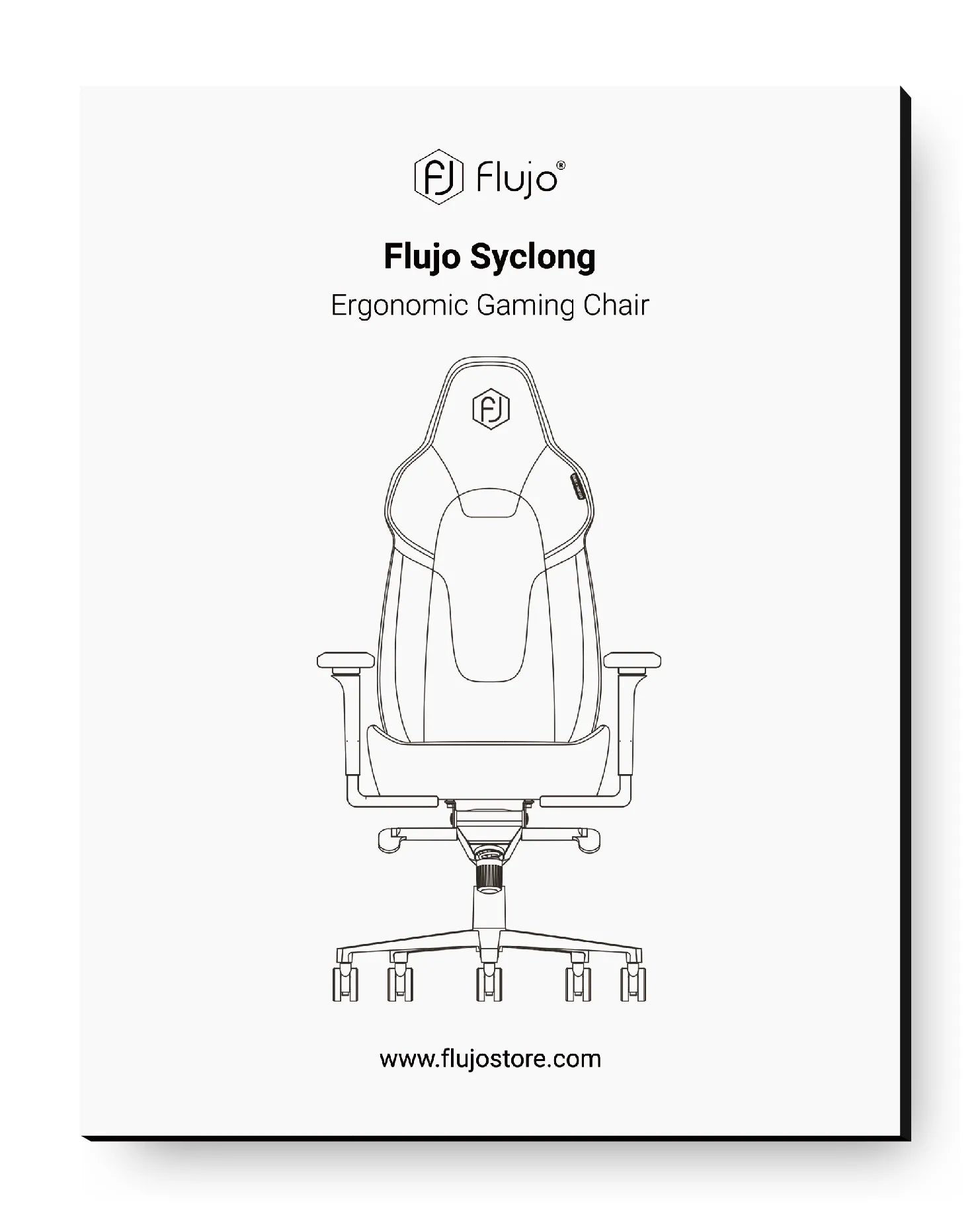 Depiction of the Flujo Syclone Ergonomic Gaming Chair, designed with a sleek, contoured backrest for gaming comfort, featured on the Flujo store.