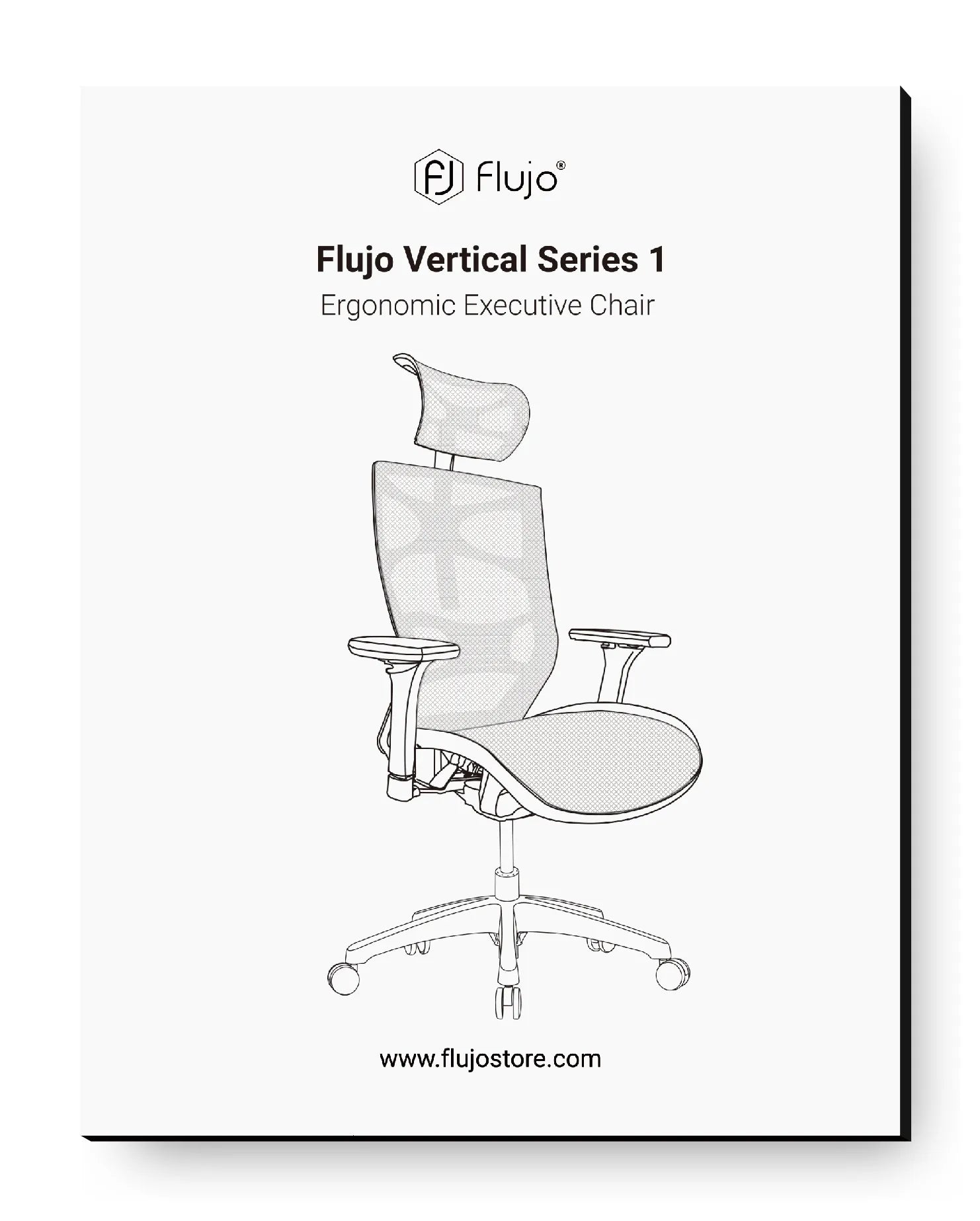 Sketch of the Flujo Vertical Series 1 Ergonomic Executive Chair, featuring a tall mesh back for breathable support, as seen on the Flujo store online.