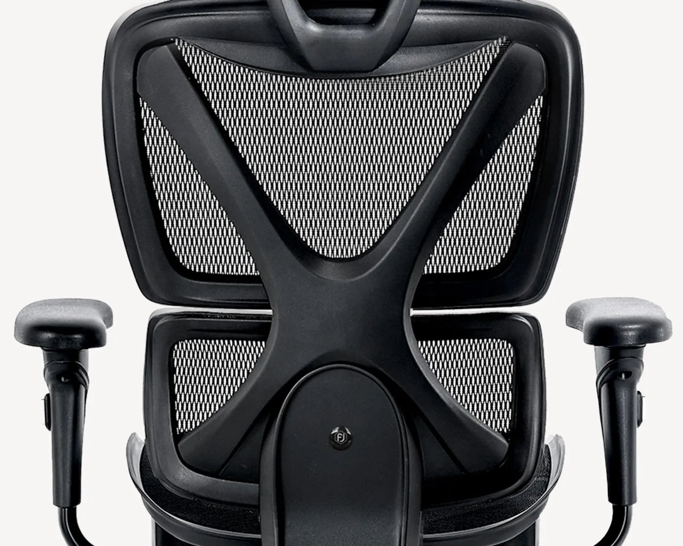 Ergonomic office chair with X-shaped backrest design, promoting 'X Marks the Comfort Spot' by BEA.