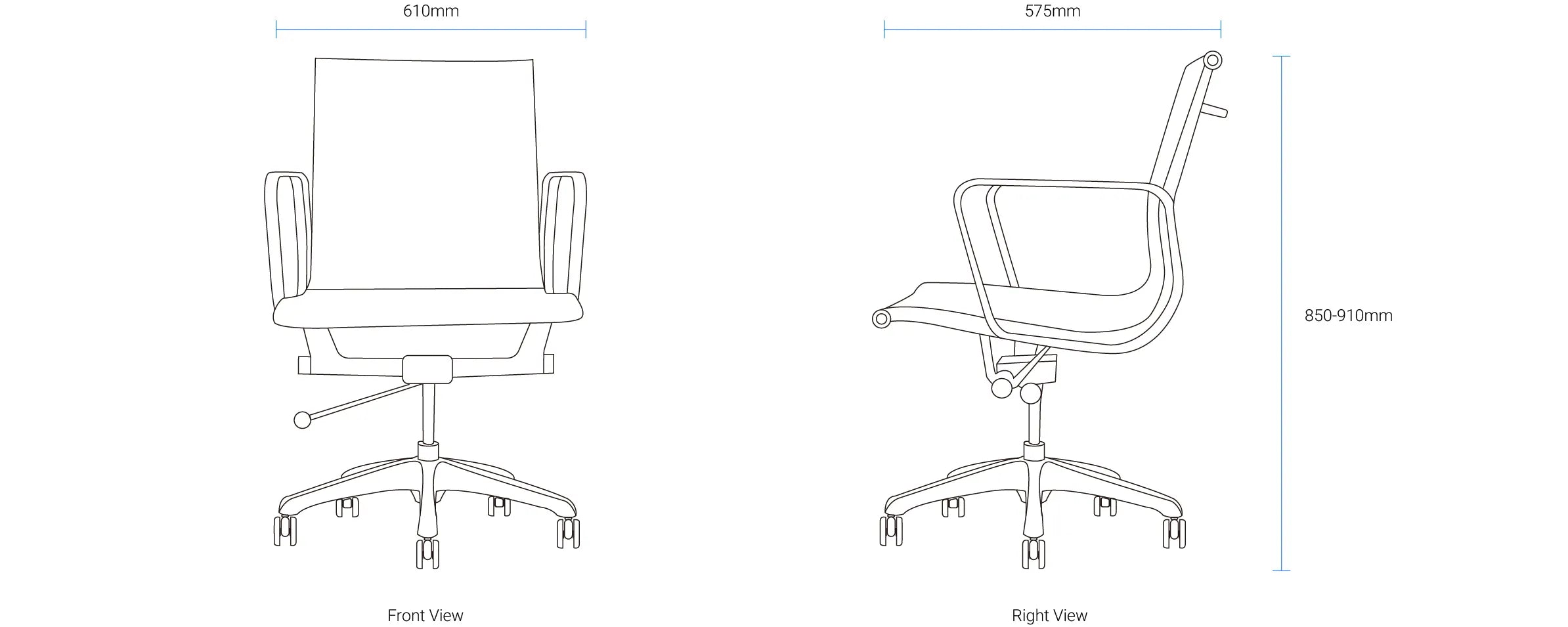 Technical drawing of Aero Chair with breathable mesh and durable metal frame.