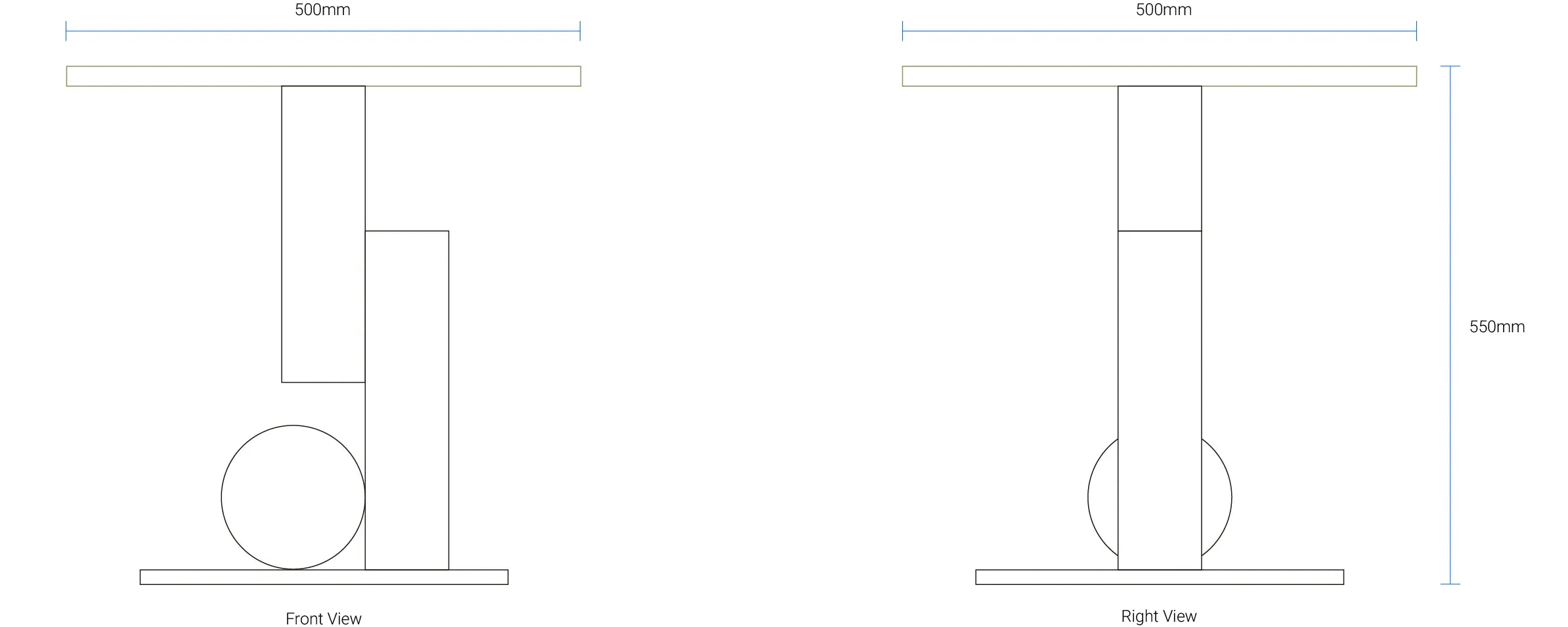 Line drawing of the Alva Side Table showcasing its sleek and space-efficient structure.