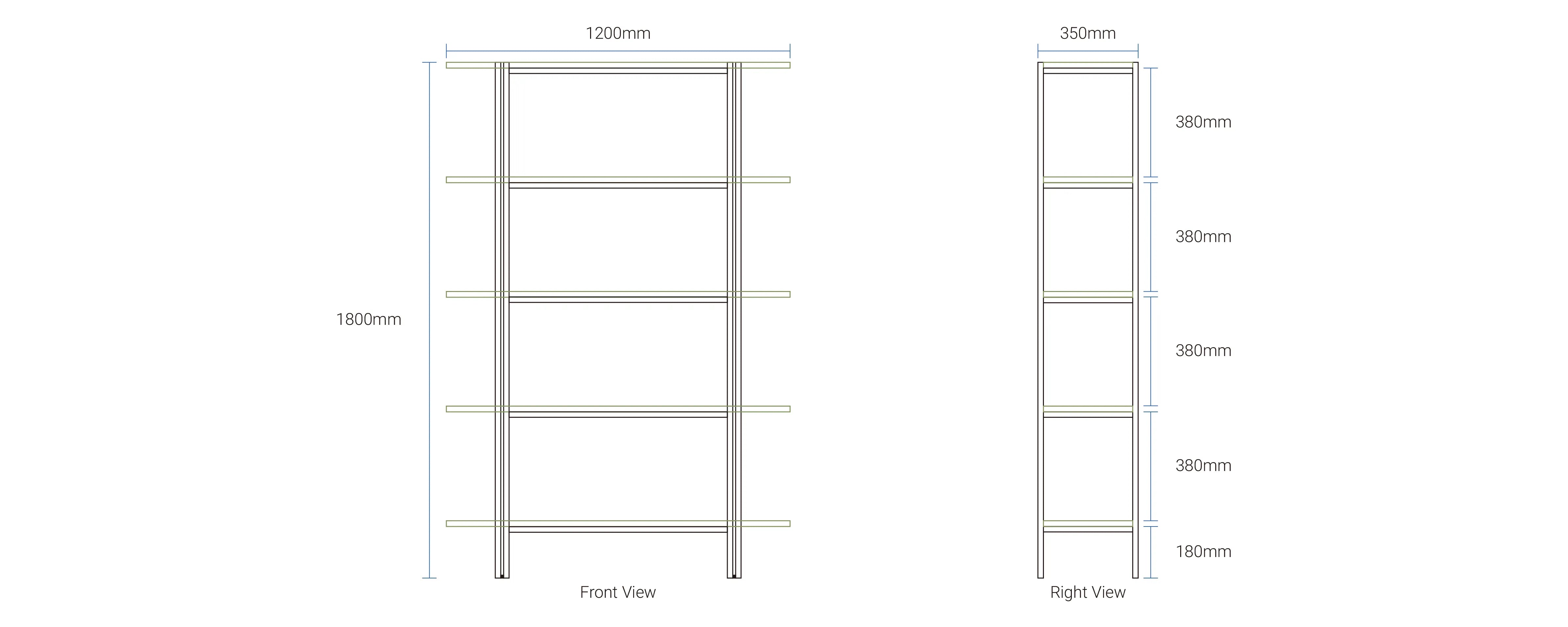 Dimension line sketch of Aria Shelf highlighting elegant round shelving design.
