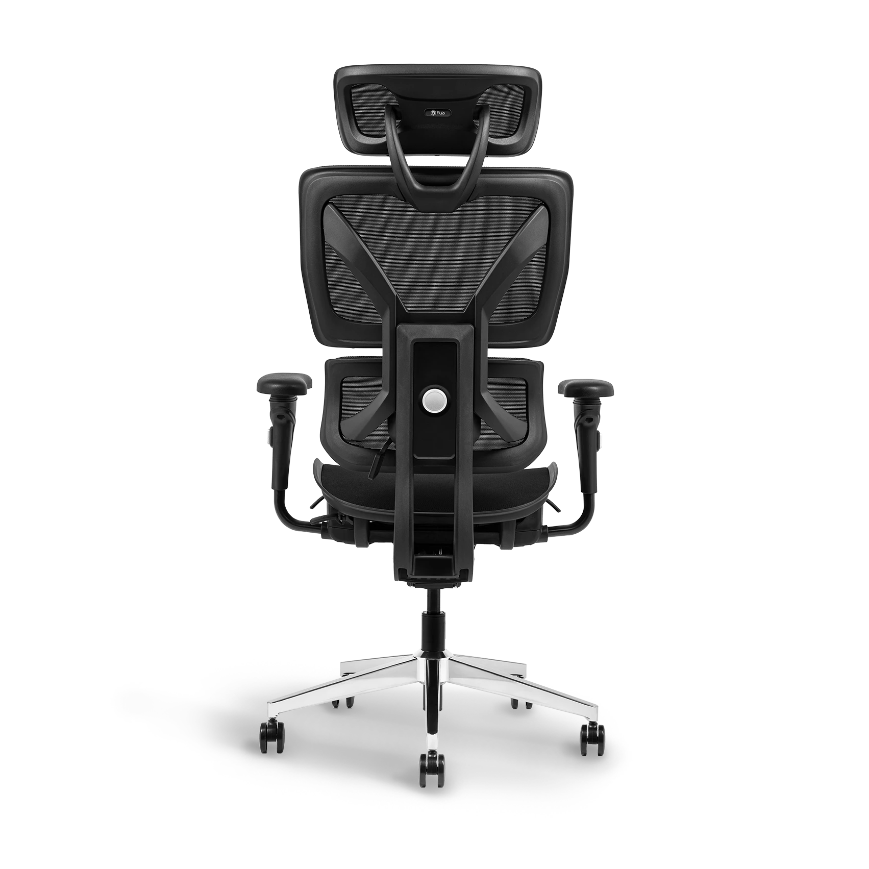 Back view of Ayla Ergonomic Chair Black showcasing the breathable mesh back and sturdy support for ergonomic seating.