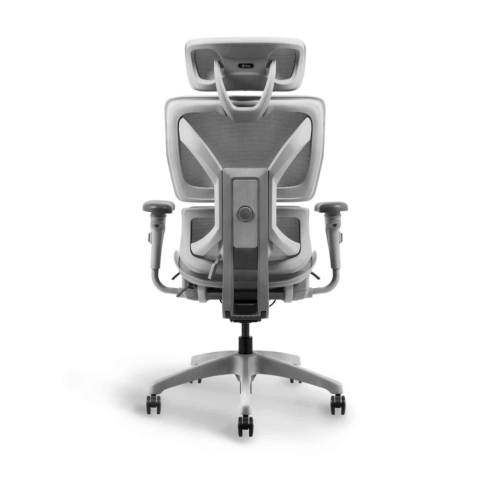 Back view of Ayla Ergonomic Chair Grey showcasing the breathable mesh back and sturdy support for ergonomic seating.