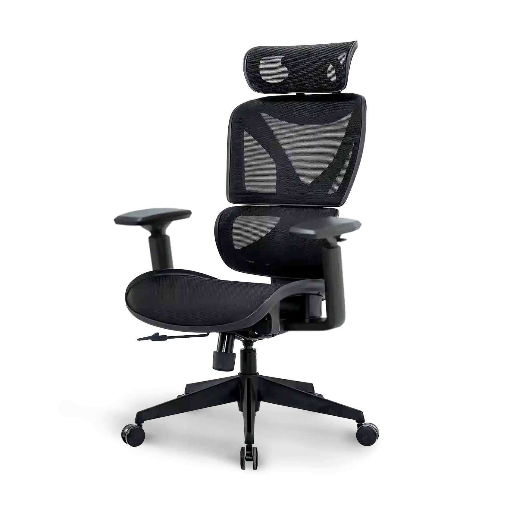 Front view of Bea with Headrest Ergonomic Chair in classic black, perfect for modern office environments.